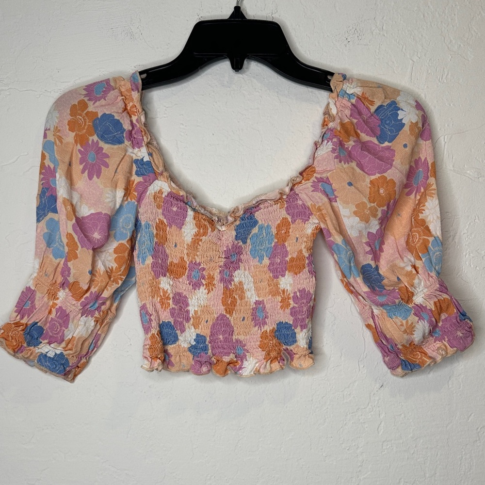 Charlie Holiday Multicolor Floral Smocked‎ Blouse